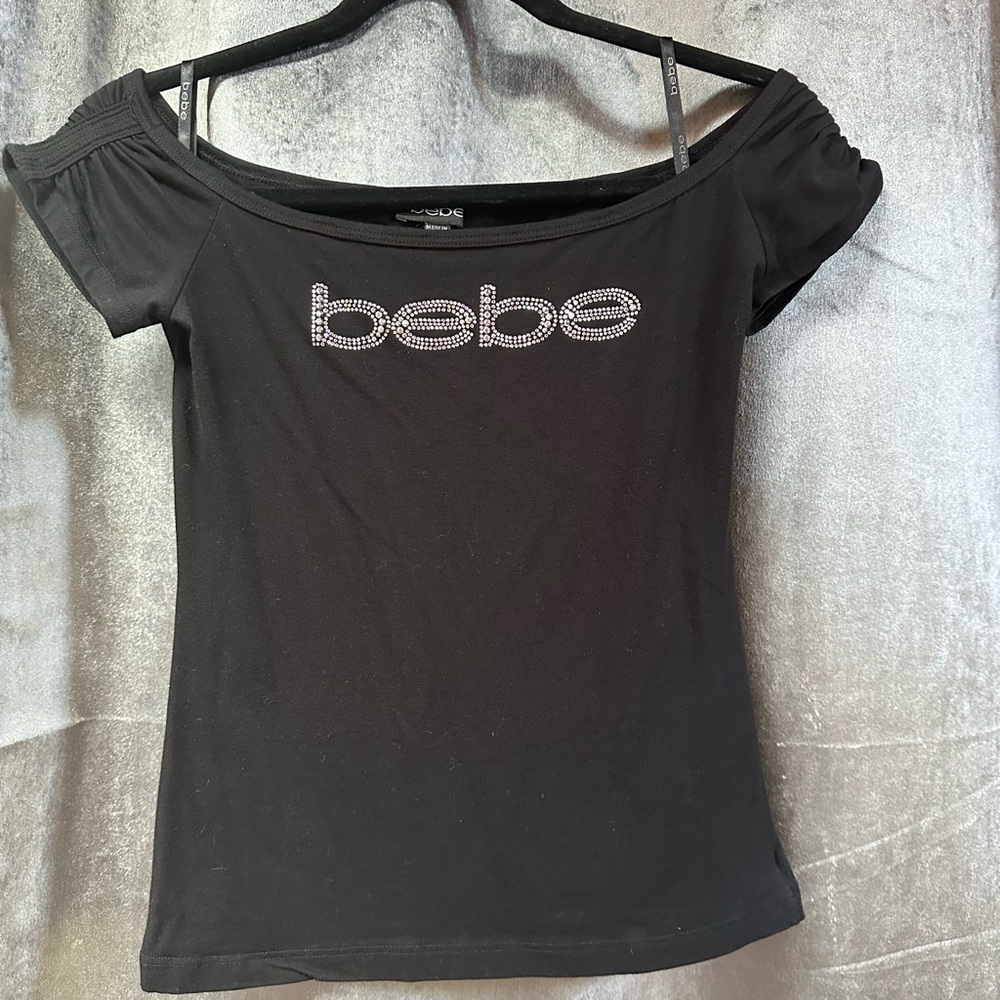 Bebe Black Rhinestone Logo Tee.  Size Medium.